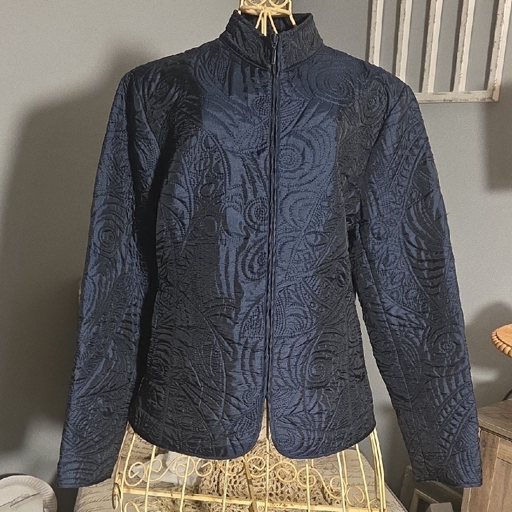 Chico's Navy Textured Women's Puffer Jacket SIZE MEDIUM 8/10